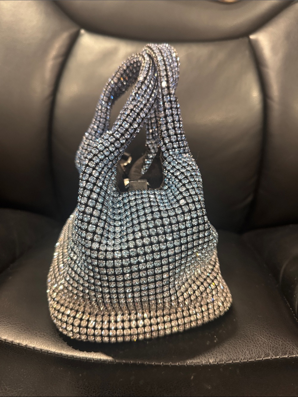 Crystal Embellished Mini Tote Bag - OMBRE BLUE TO Silver